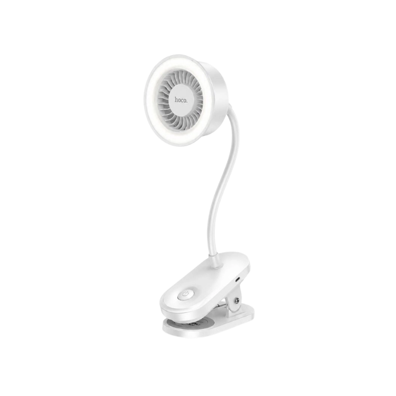 product-0-125.png Hoco HX610 Clip Mount Fan with Rechargeable Battery and LED Light - Image 1