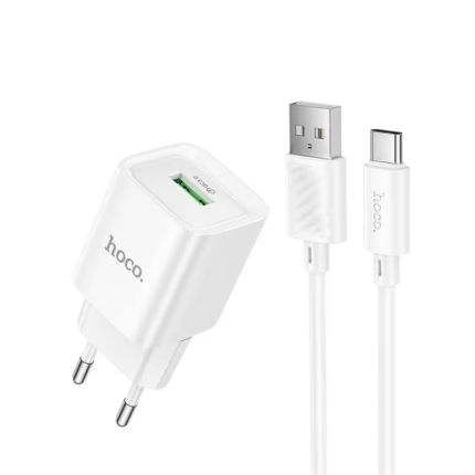 Hoco C145A QC 18W Mini Charger with USB-A to Type-C Cable