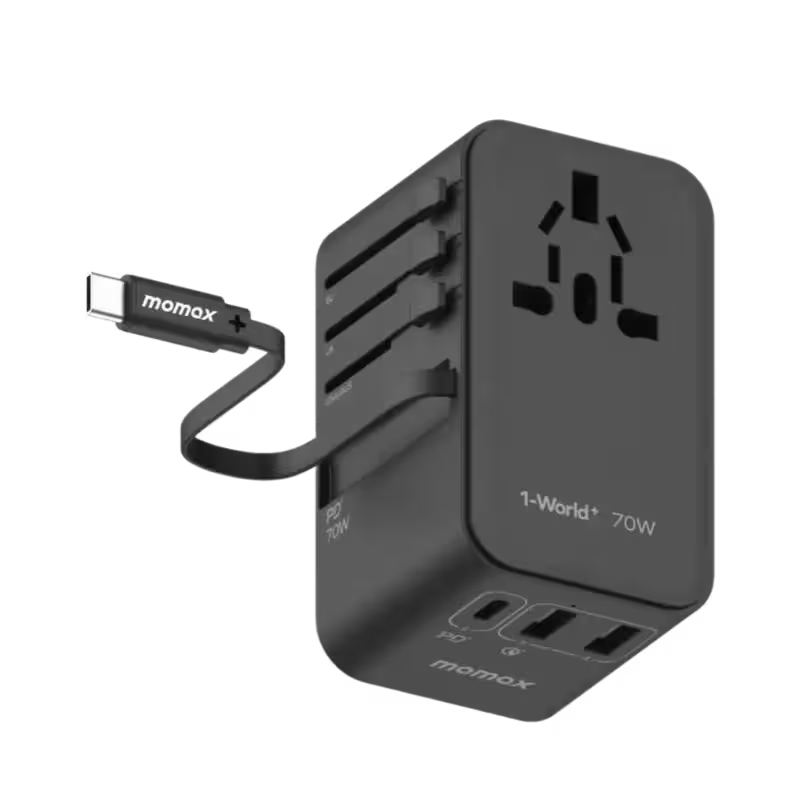 product-0-2359.png Momax 1 World 3-Ports GaN Universal Travel Charger – 70W - Image 1