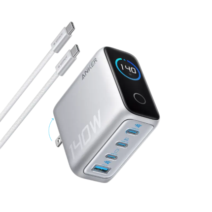 Anker Zolo 140W 4-Port Multi Device Charging GaN Power Adapter With Type-C Cable