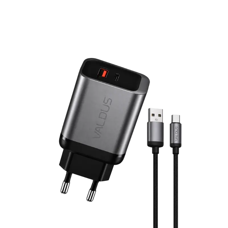 product-0-348.png Valdus VL 20U 33W Fast Charger with USB-A to Type-C Cable - Image 1