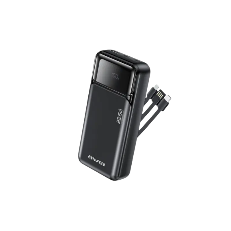 product-0-486.png Awei PA‑93 20000mAh 22.5W Fast Charging Power Bank with Built‑in Dual Cables - Image 1