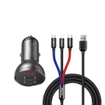 Baseus Digital Display Dual USB Car Charger with 3 in 1 Cable - Image 2